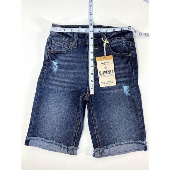 Vanilla Star Bermuda Mom Jean Shorts 24 0 Juniors' Distressed Dark Blue NEW - Picture 6 of 9